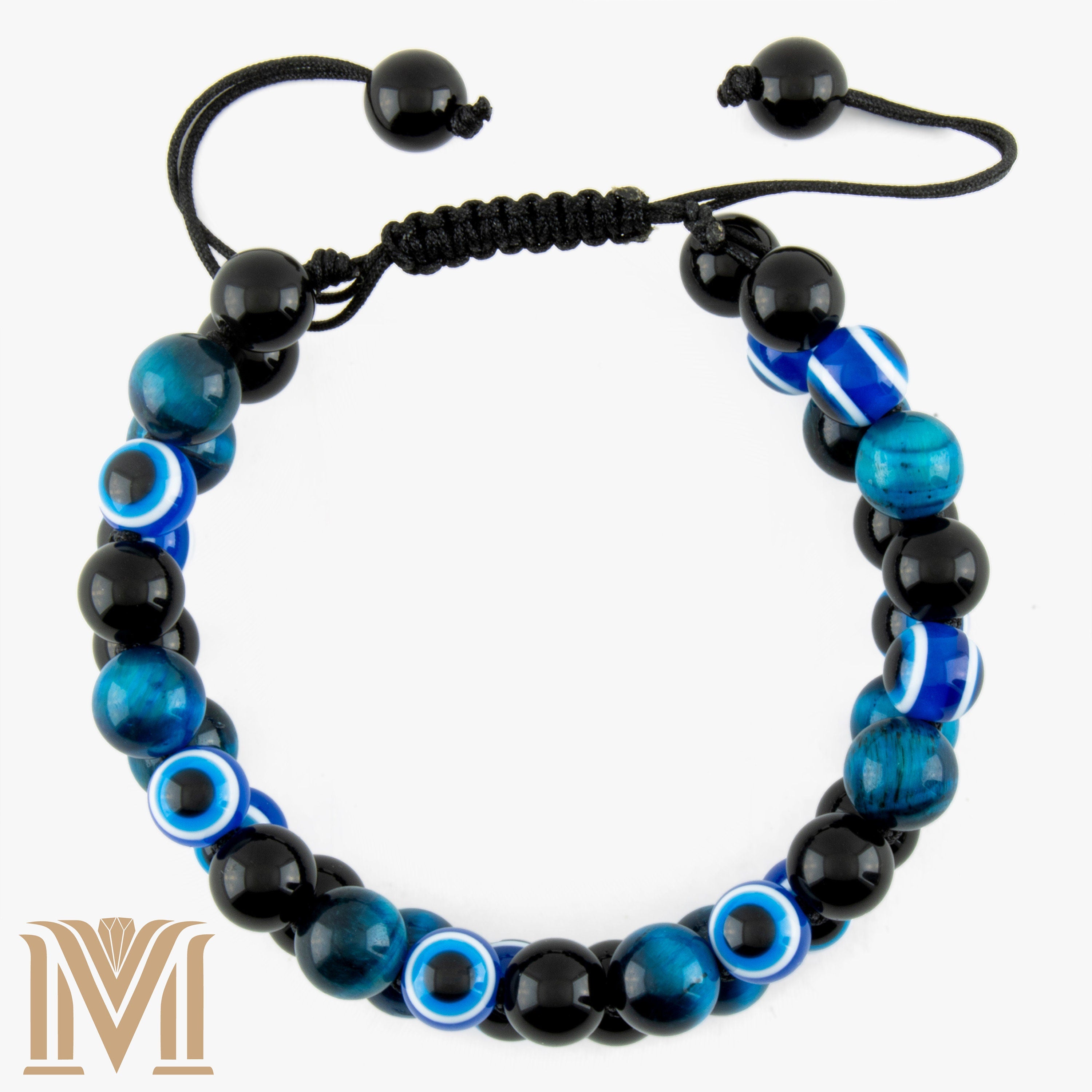 Onyx and blue tiger eye bracelet