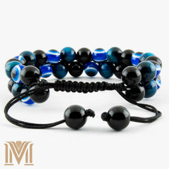 Adjustable black and blue beaded bracelet