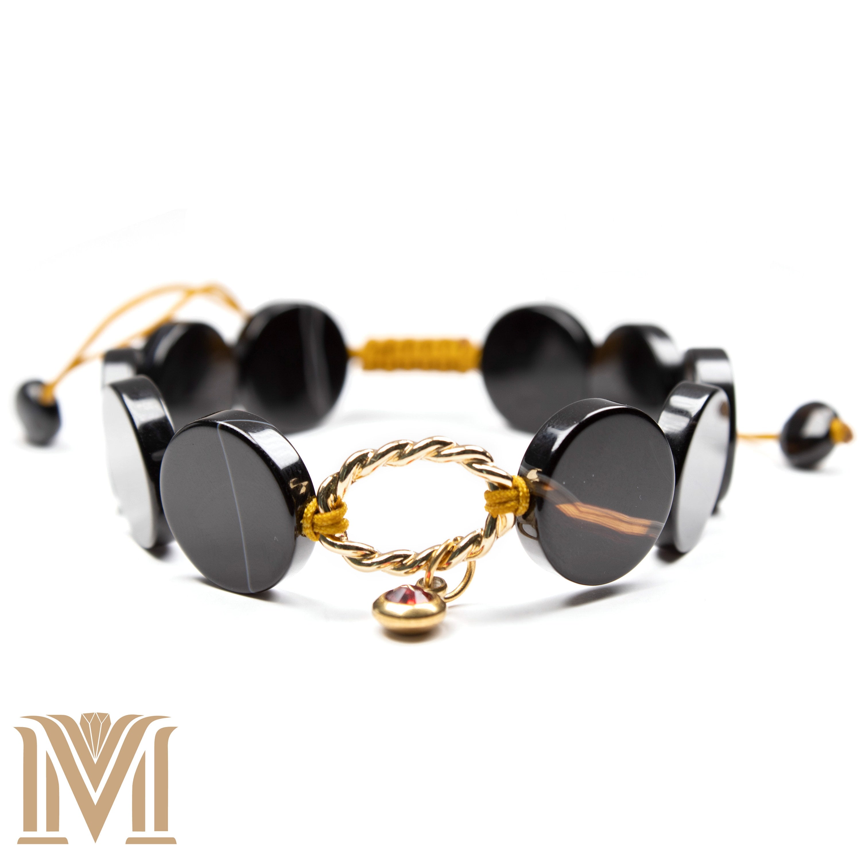 Black Onyx bracelet with red Garnet charm