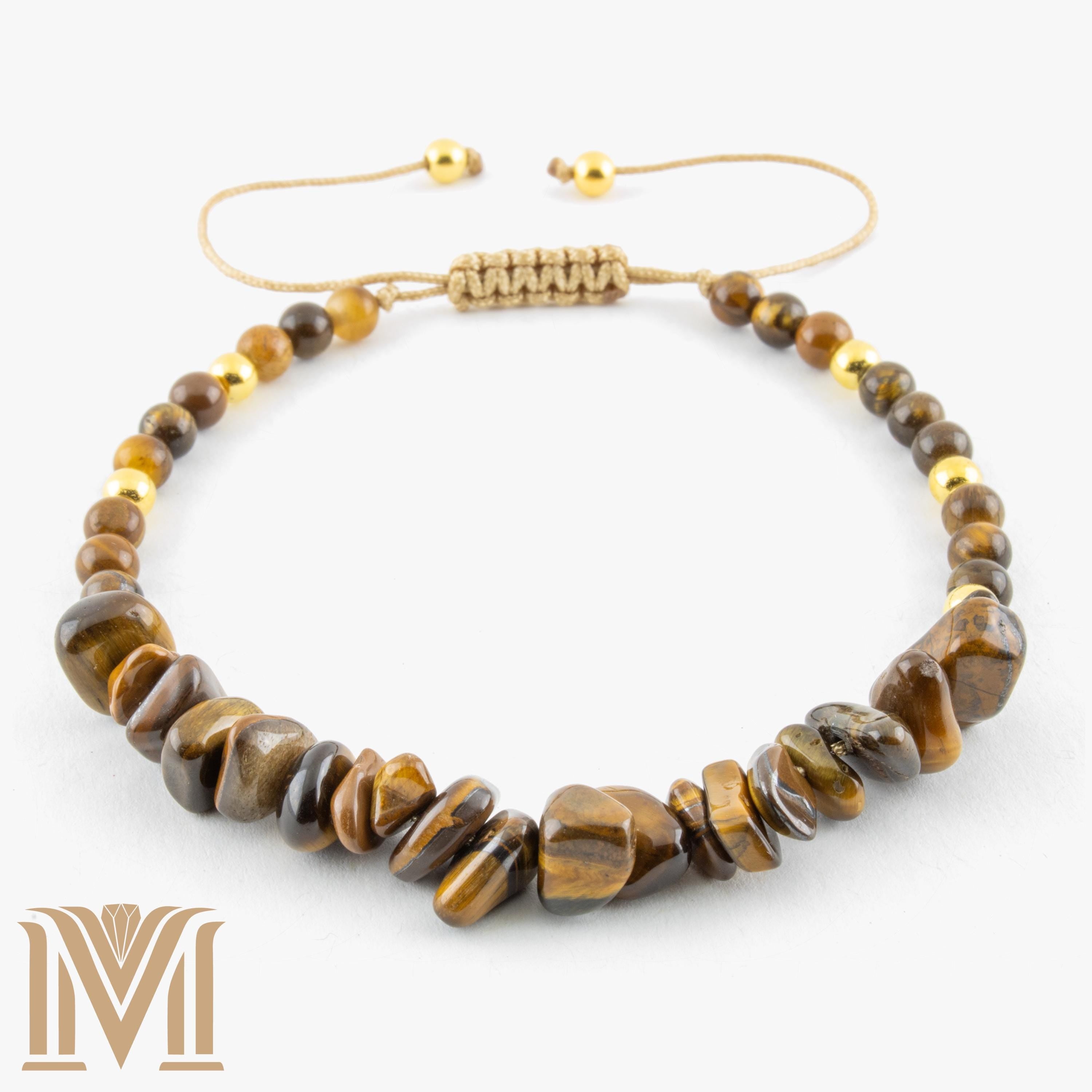 Tiger Eye chips and gold bead accents close-up