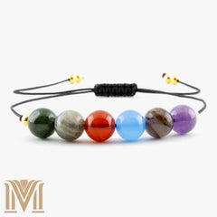 Colorful chakra gemstone bracelet on black cord