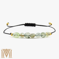 Prehnite bracelet on black cord