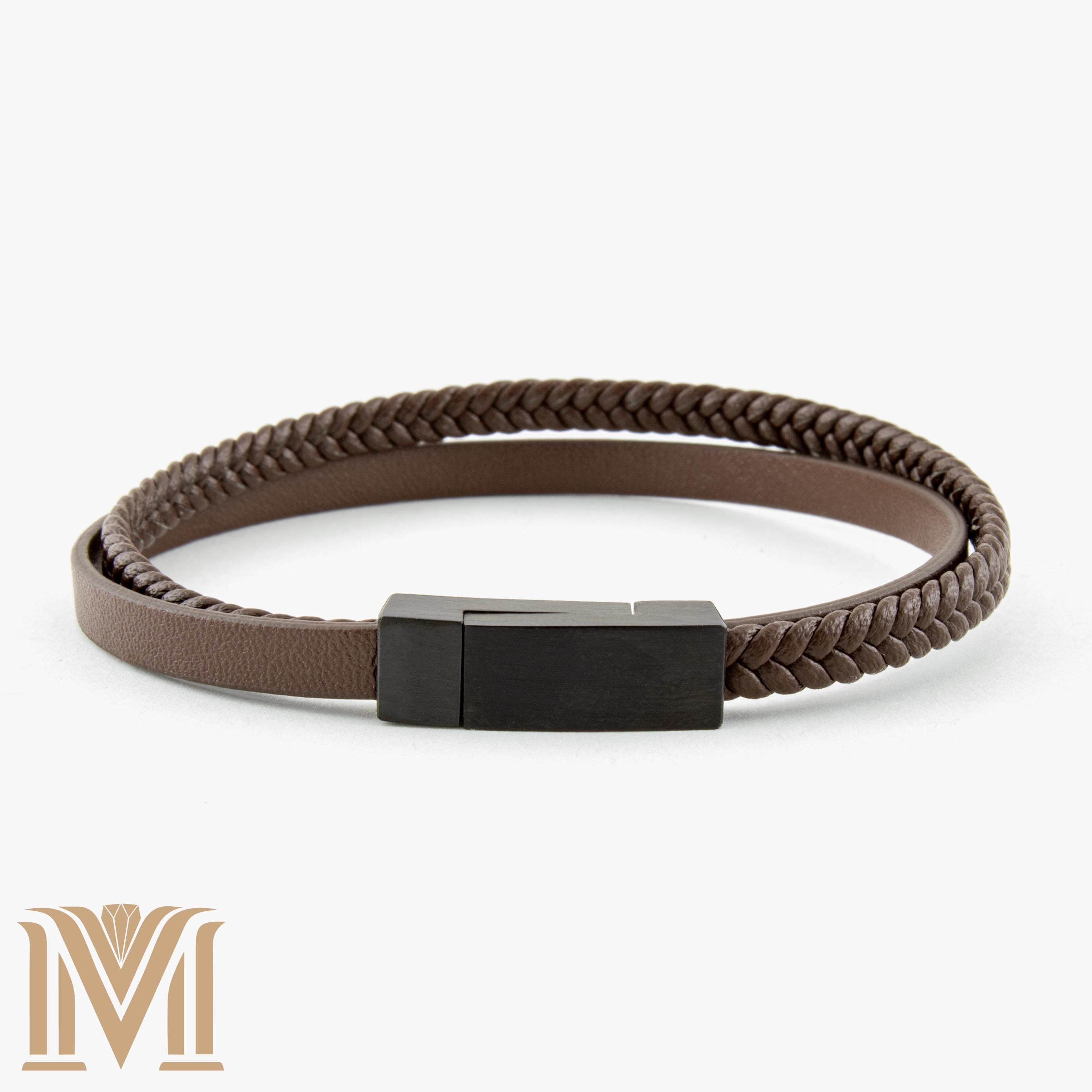 Brown braided leather personalized bracelet