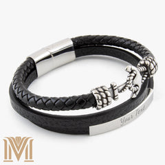 Nautical leather wristband with custom engraving
