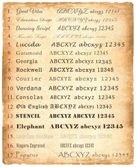 Engraving font choices