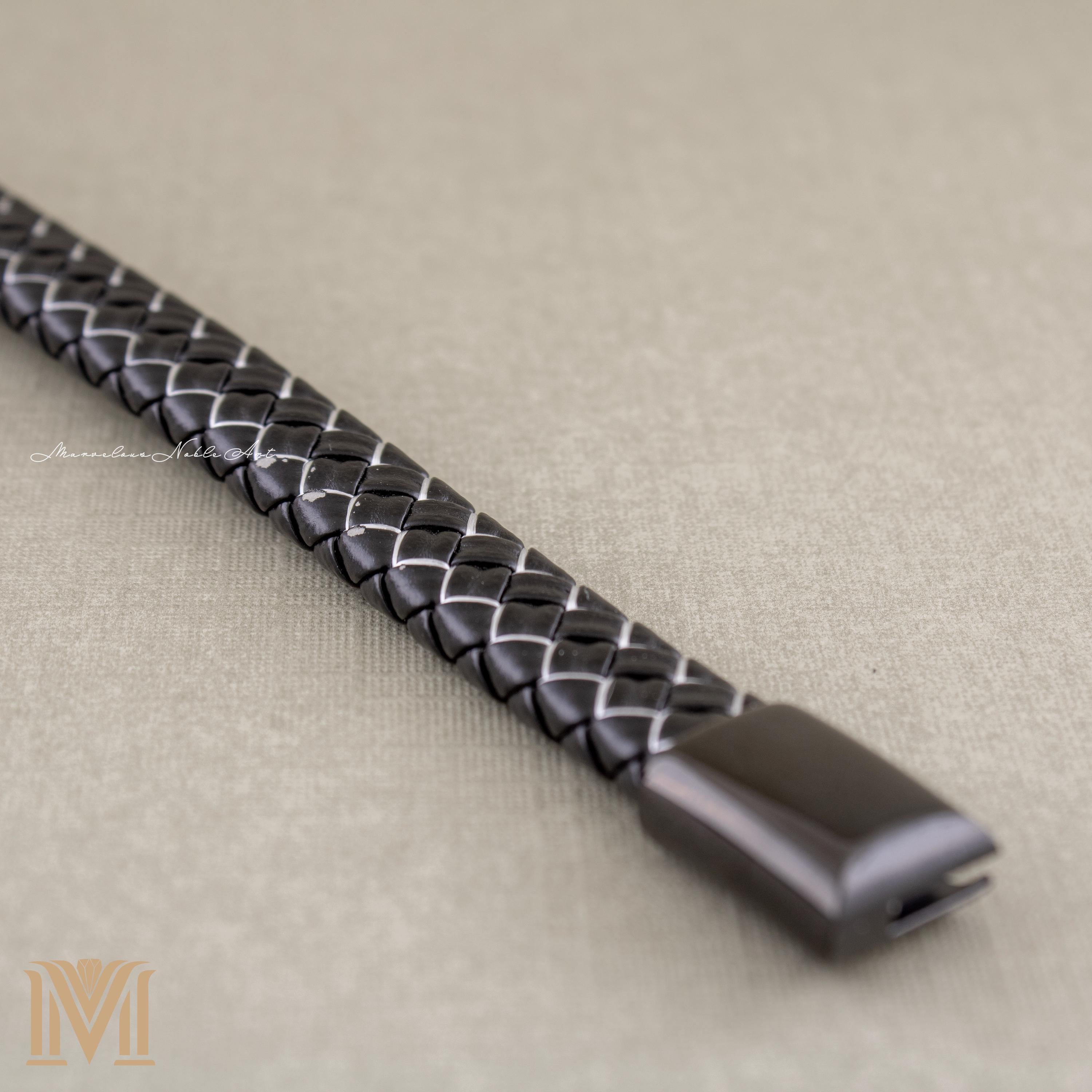 Men’s black braided leather bracelet