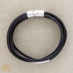 Top view of engraved leather bracelet