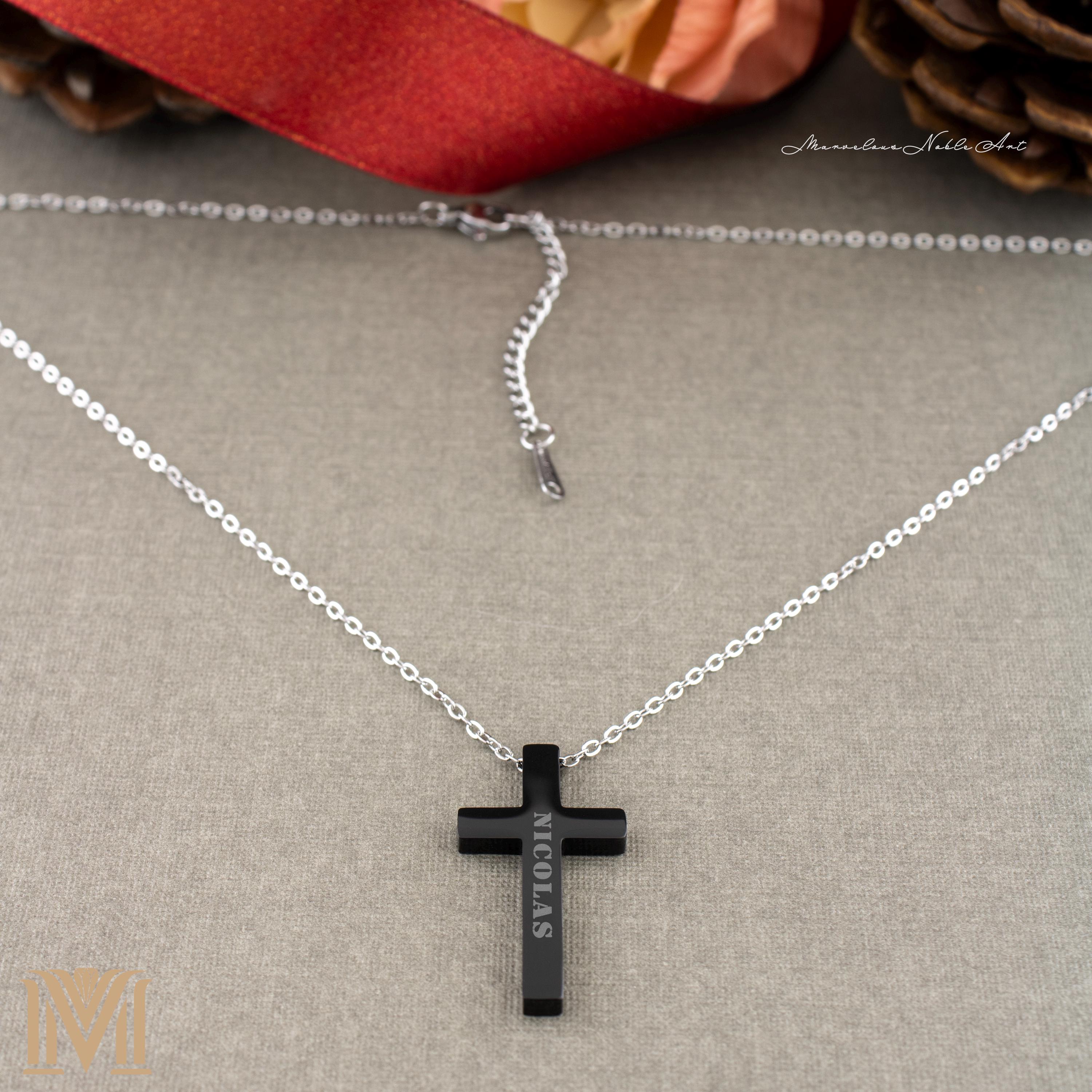 Custom engraved black cross necklace