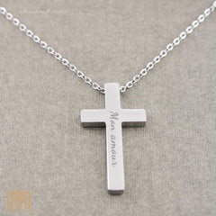 Silver engraved cross pendant with chain
