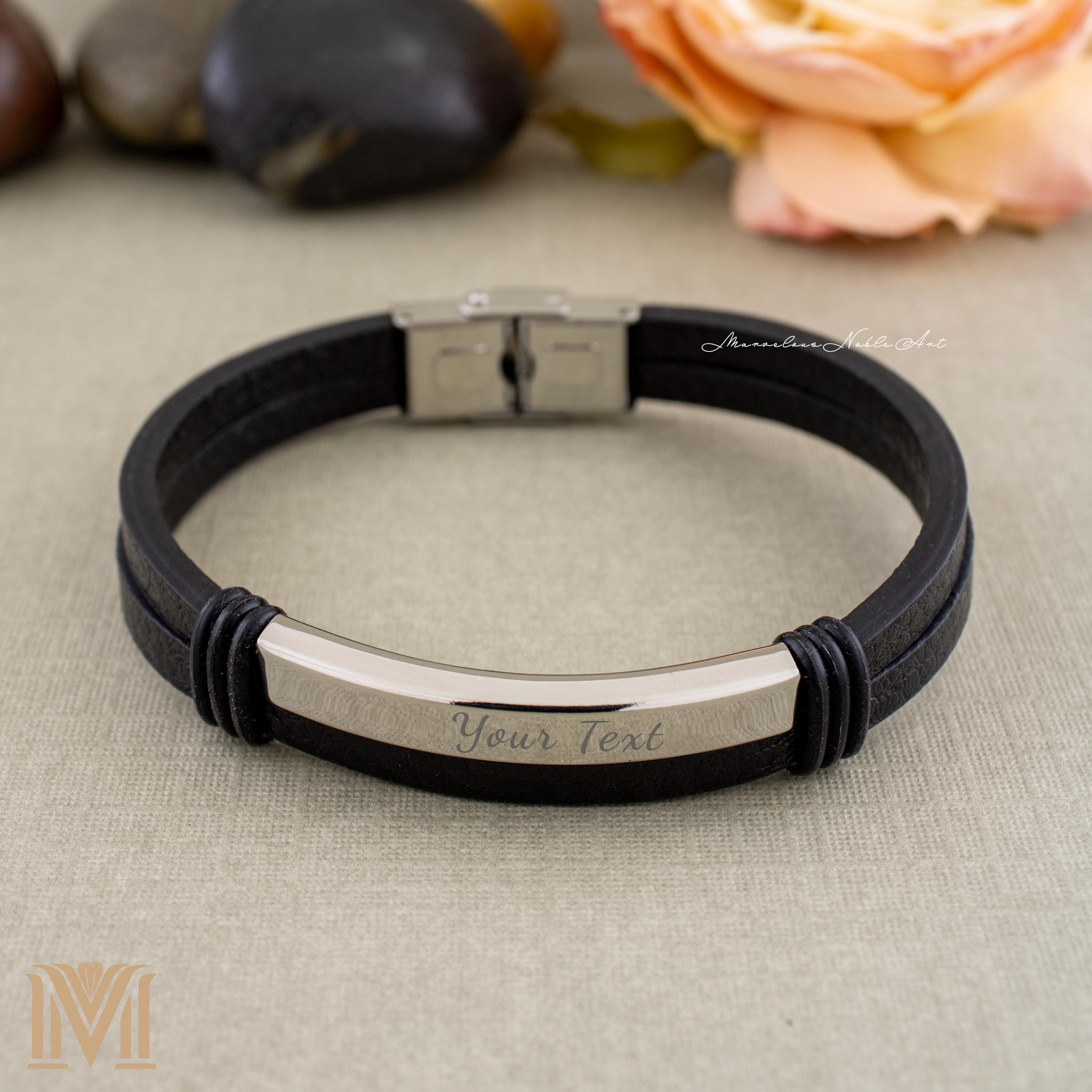 Custom engraved men's leather bracelet