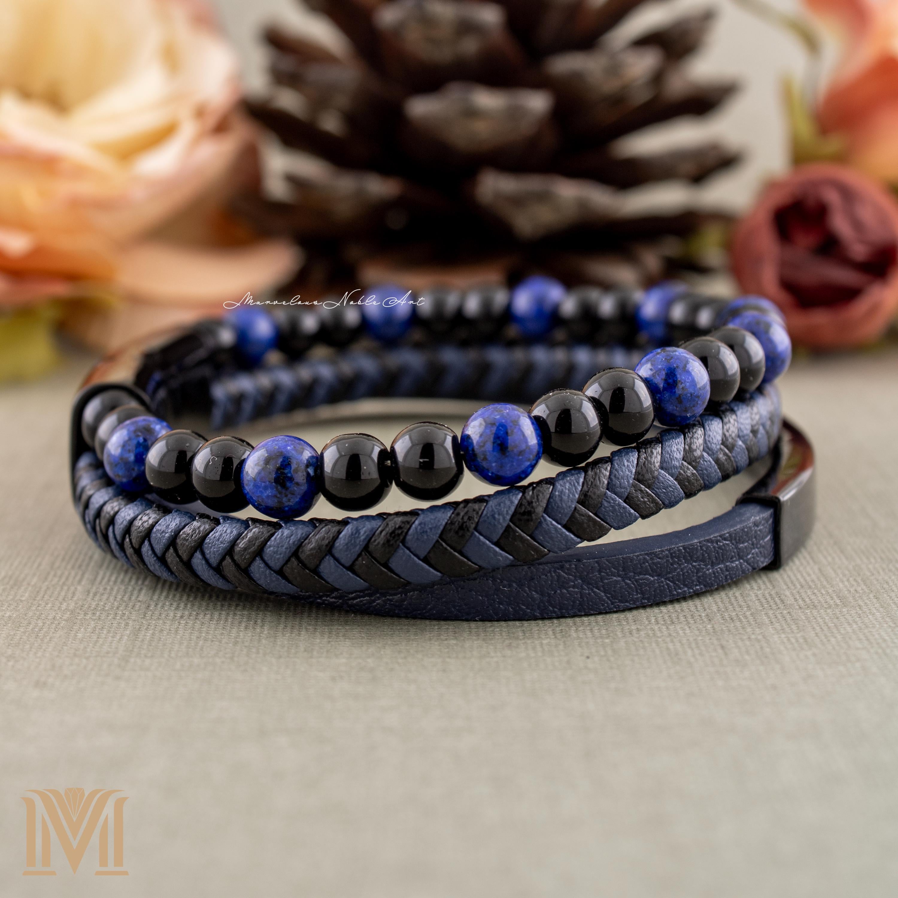 Navy leather with lapis and onyx stones