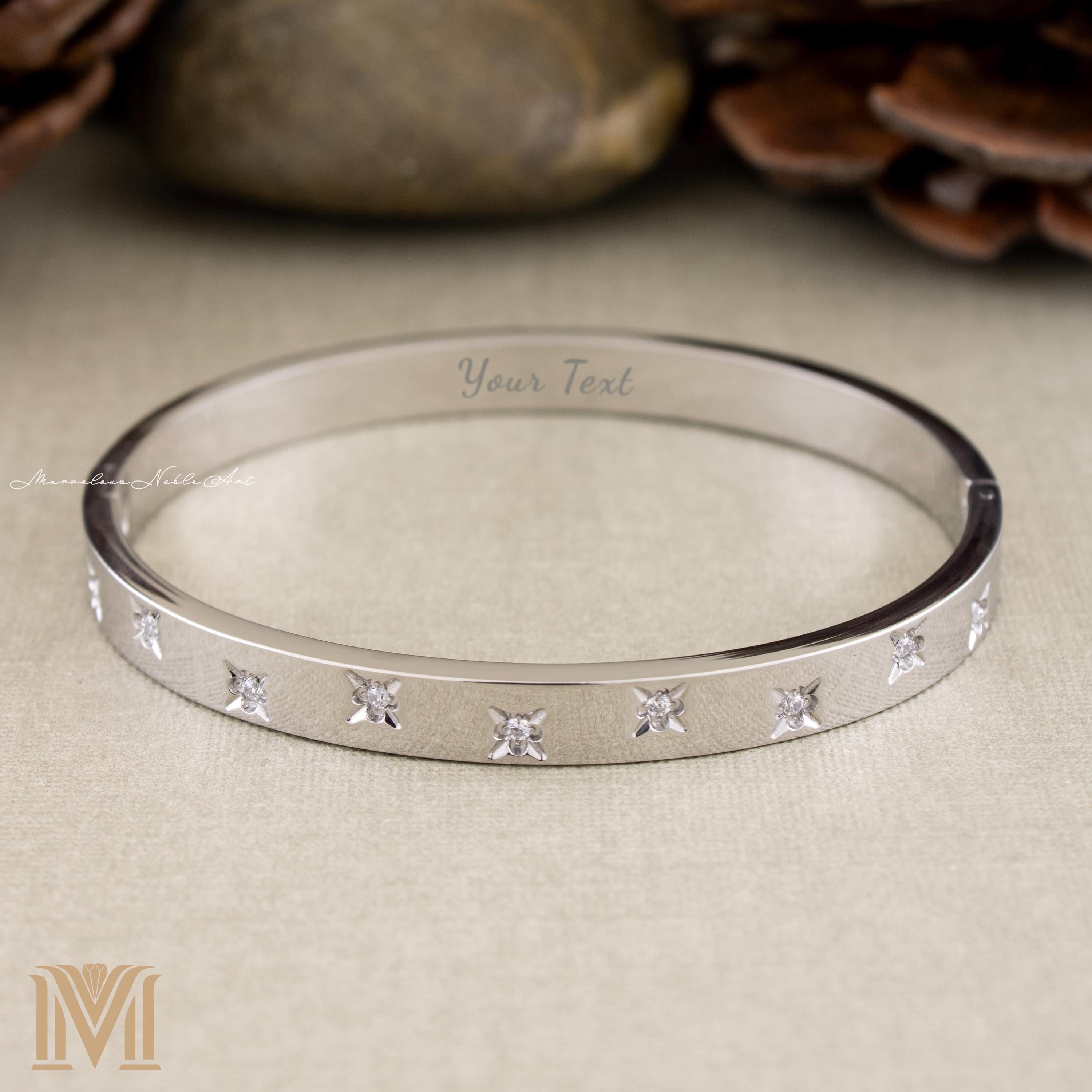 Silver star bangle front view
