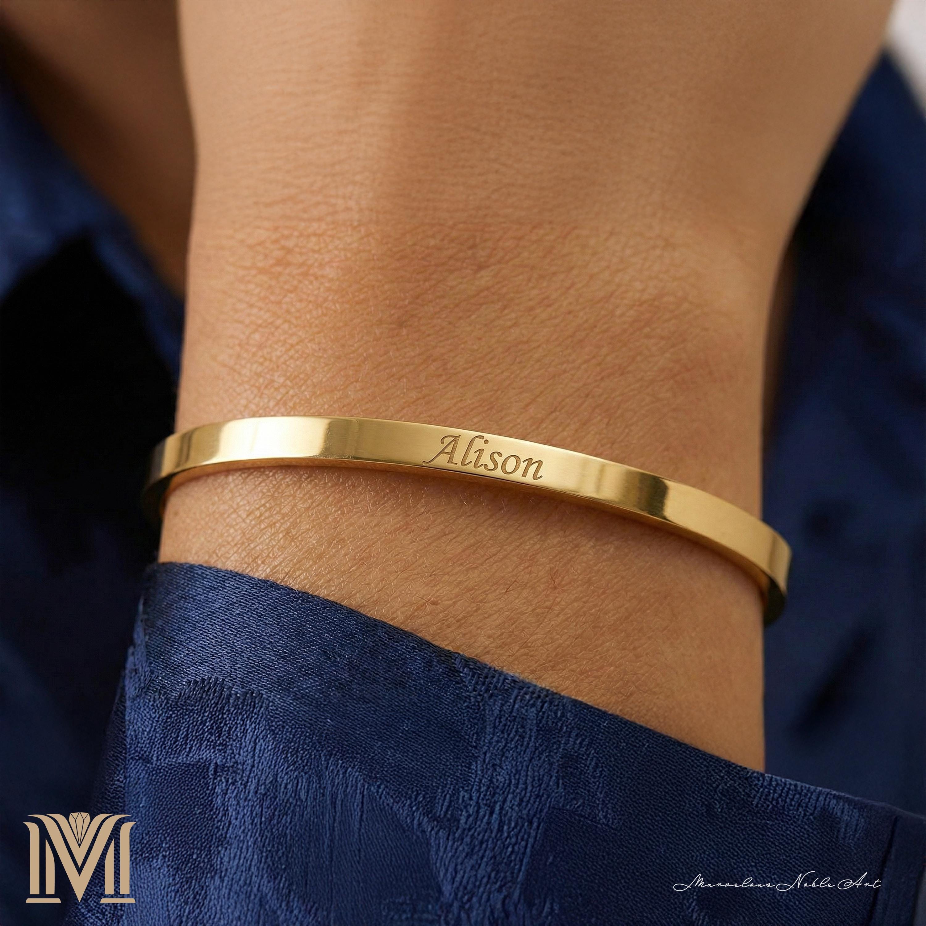 Personalized gold cuff bracelet