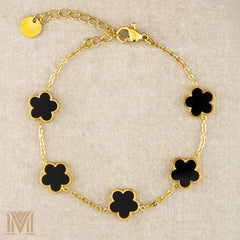 Adjustable gold black clover bracelet