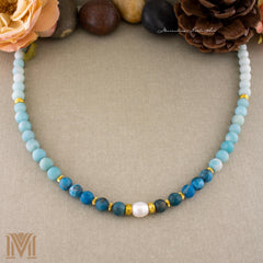 Apatite Amazonite necklace with cultured Pearl