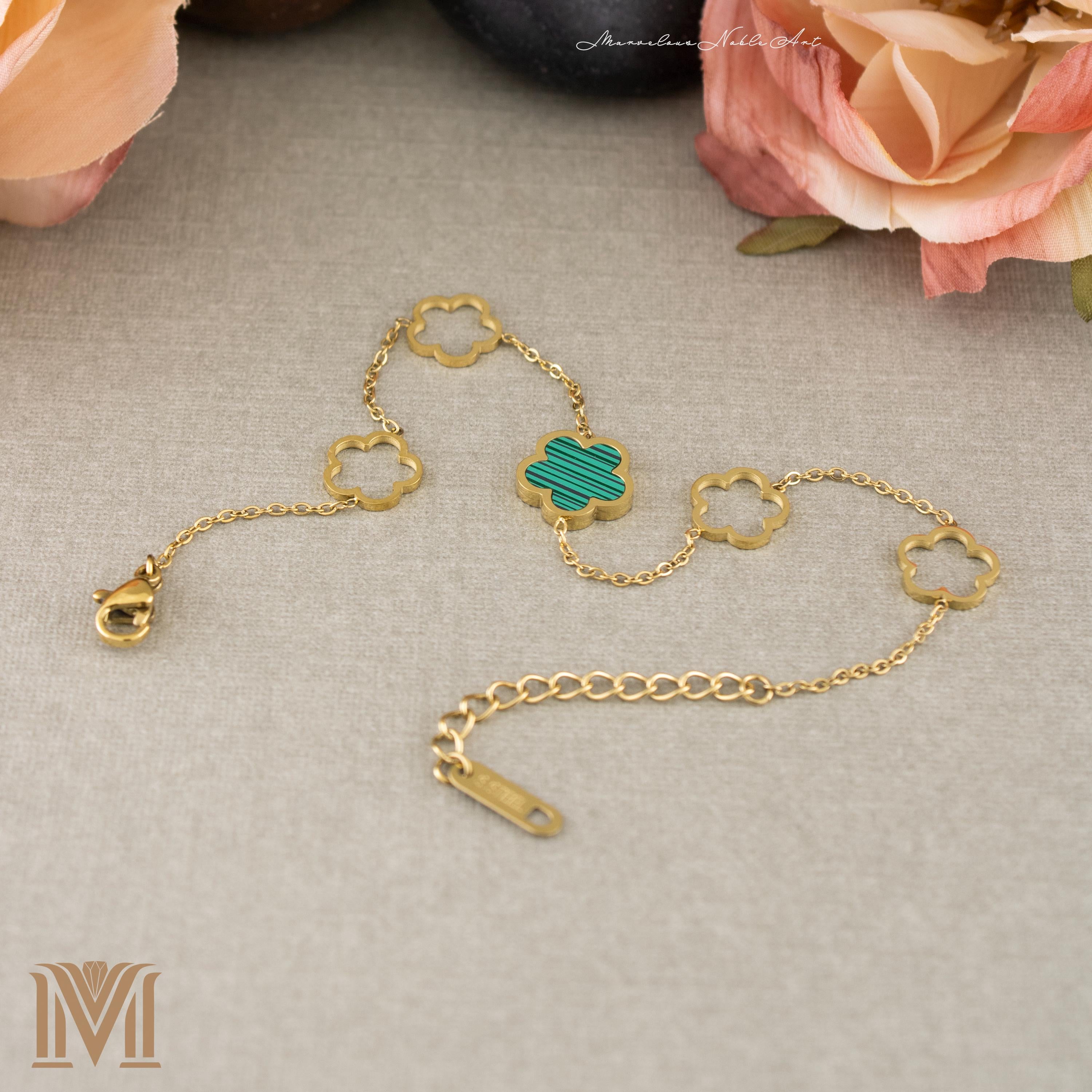 Teal enamel flower bracelet with gold-plated links