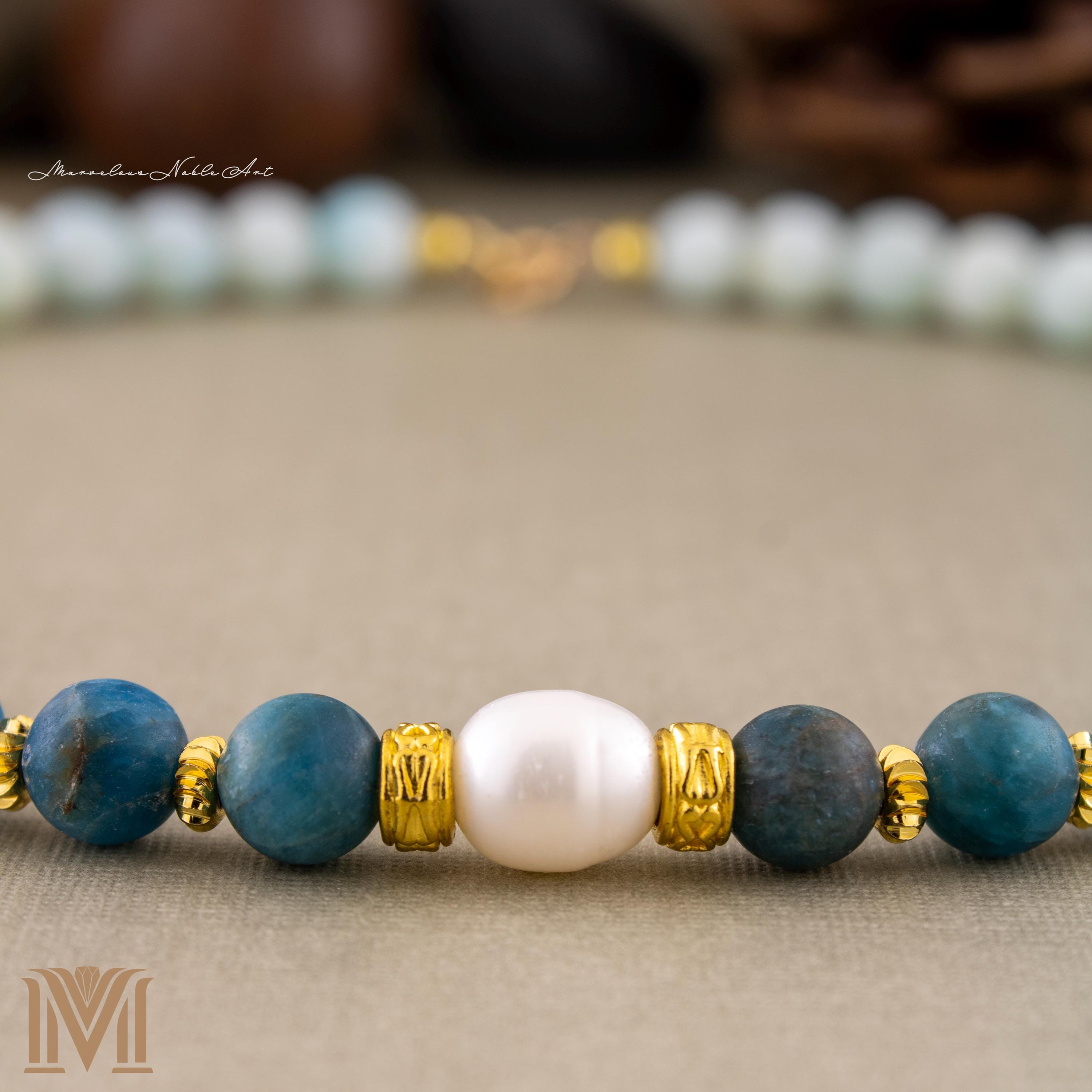 Apatite Amazonite pearl necklace center detail