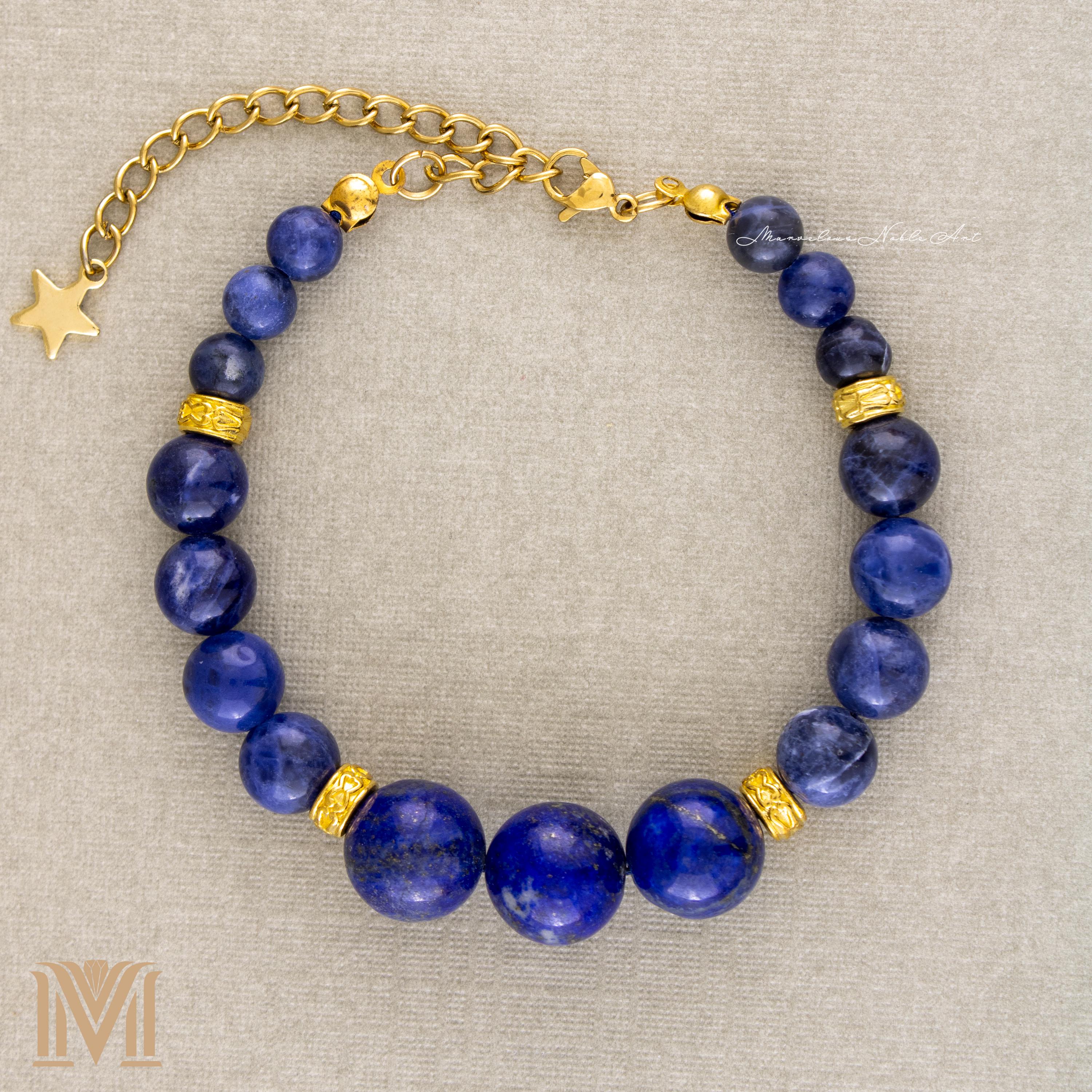 Blue and gold gemstone bracelet for women