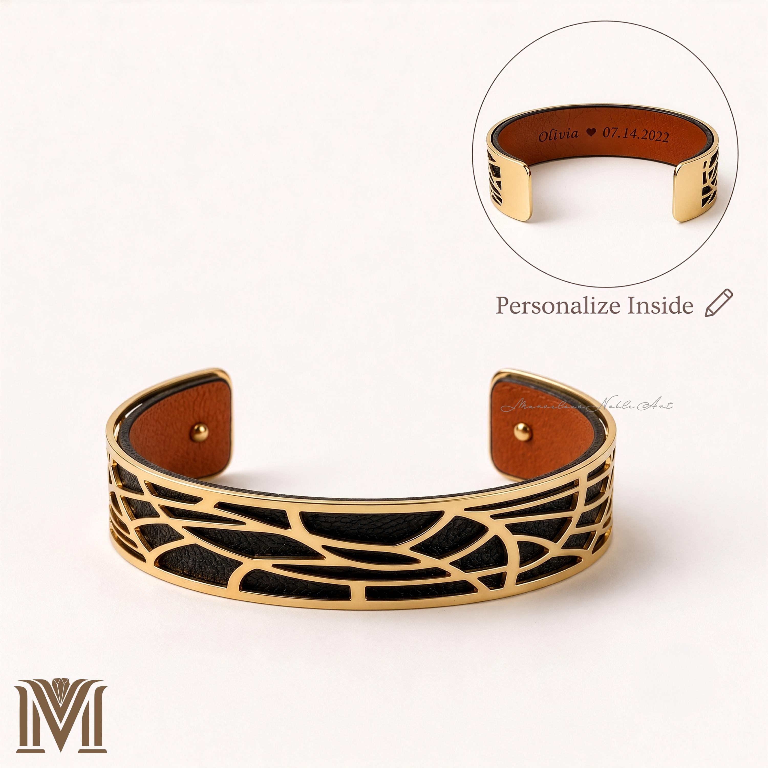 Personalized geometric gold cuff with hidden message