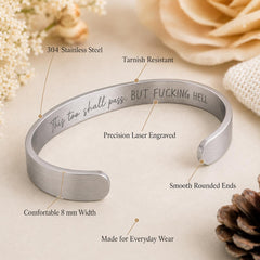 Adjustable silver cuff exterior and inside message