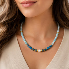 Blue ombre Apatite Amazonite cultured Pearl necklace