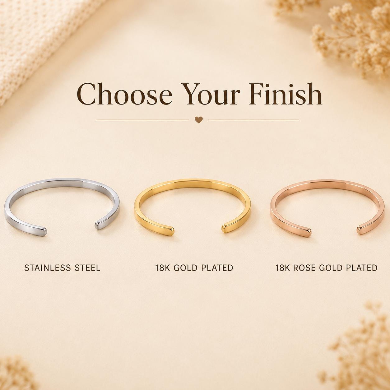 Silver, gold and rose-gold finish comparison