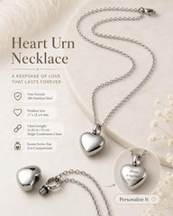 Personalized stainless steel heart urn necklace