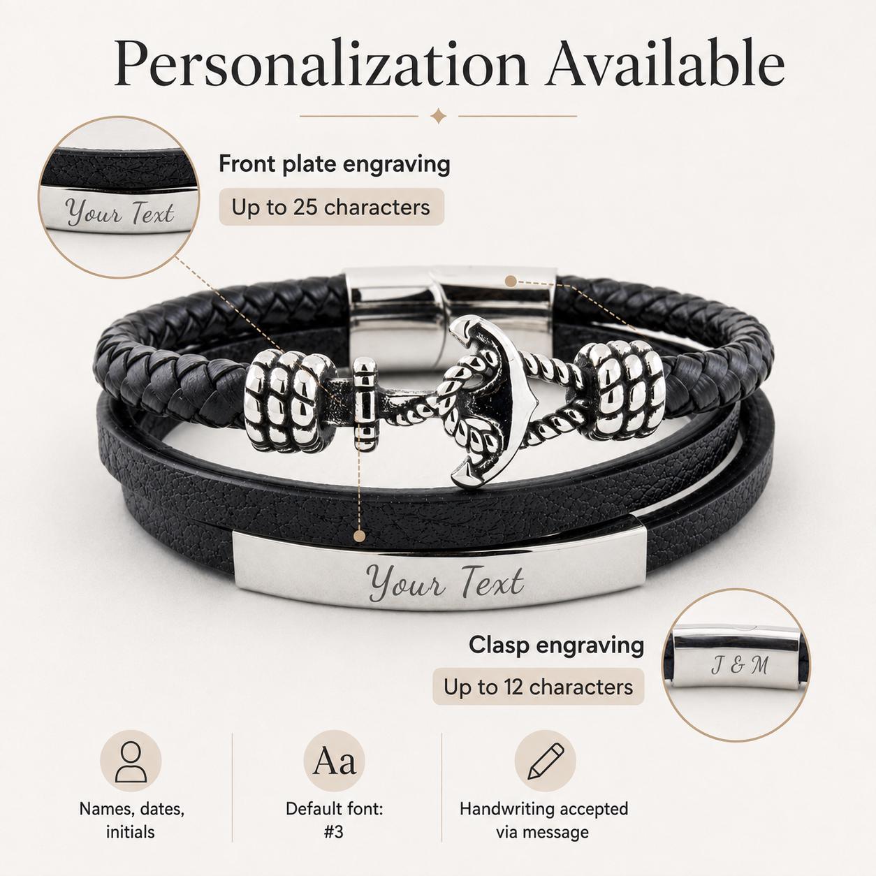 Personalized three-band anchor bracelet