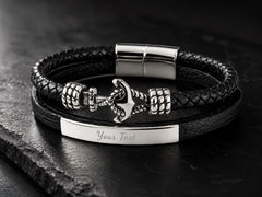 Personalized anchor bracelet with silver-tone accents