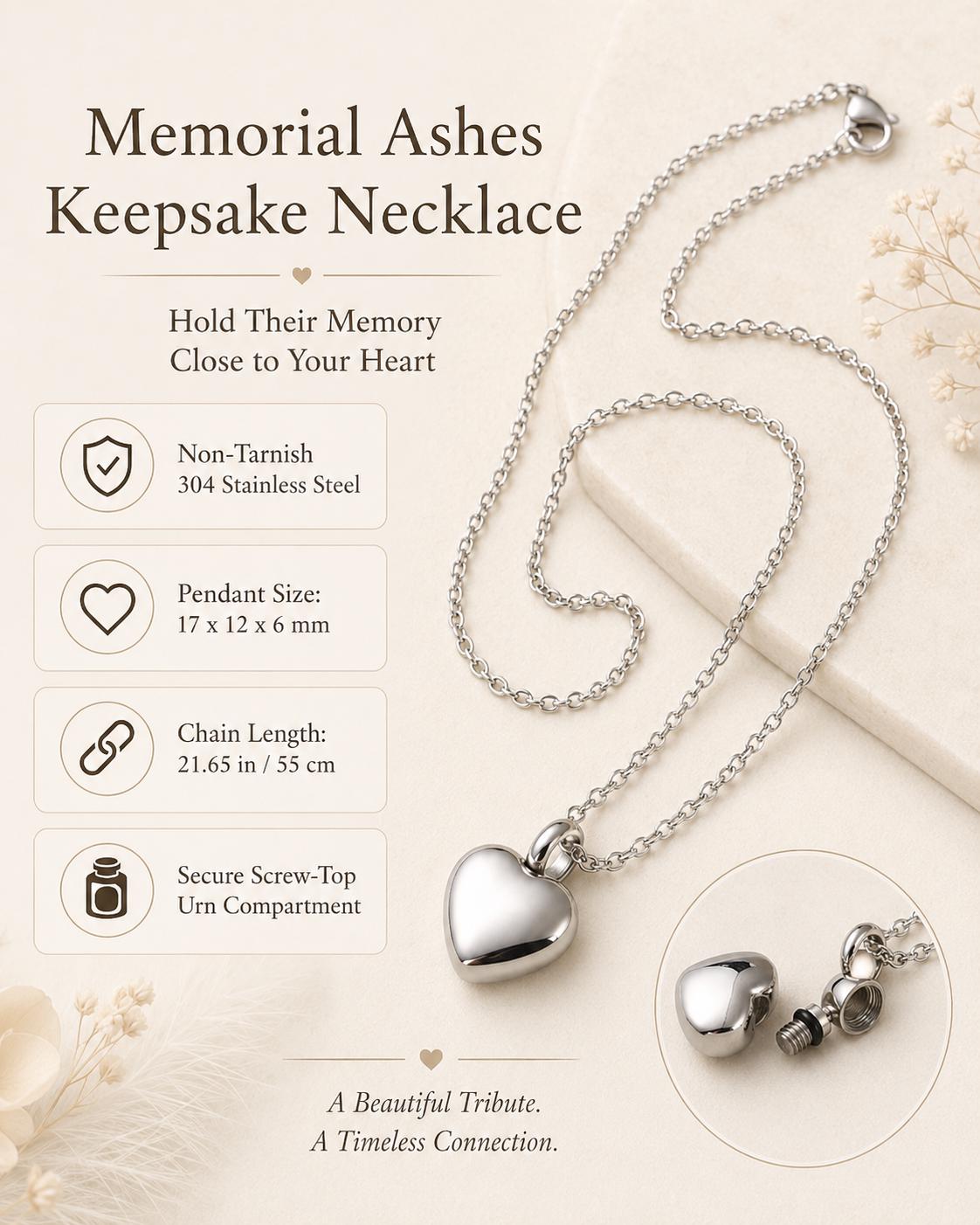 Silver heart urn necklace