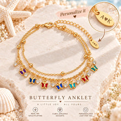 Personalized butterfly anklet with engraved initials