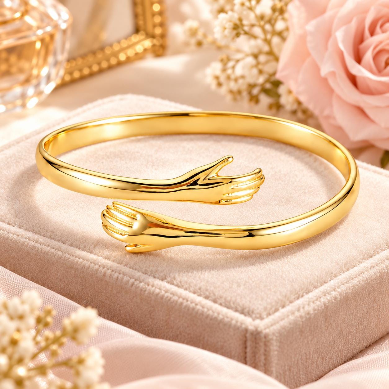 Gold hug bangle gift presentation