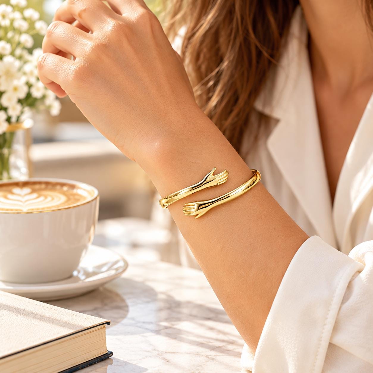 Personalized gold hug bracelet with inside message