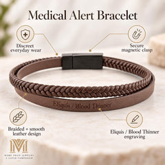 Braided leather bracelet with black magnetic clasp