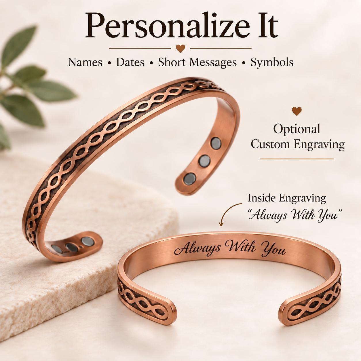 Personalized inside engraving on copper cuff
