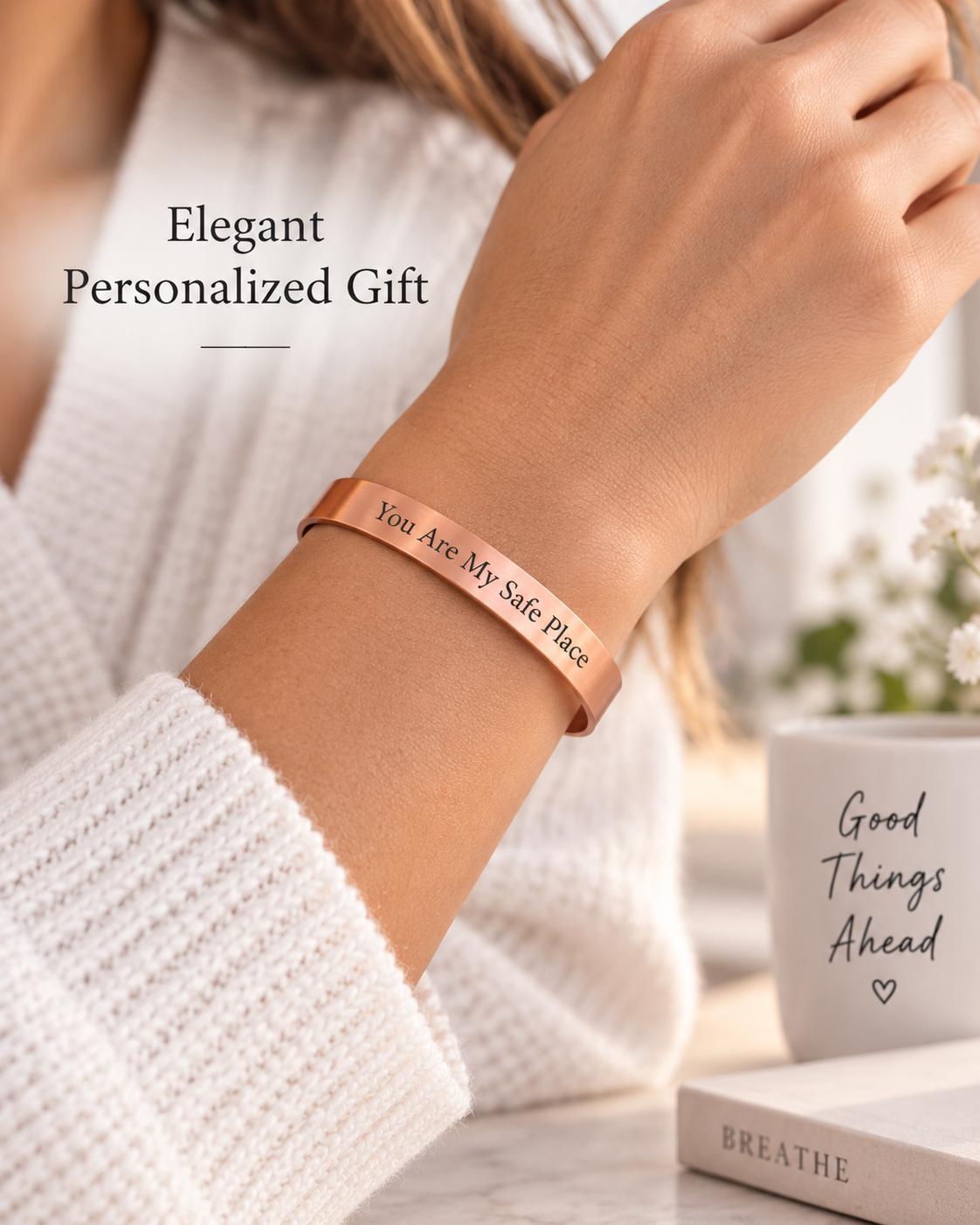 Female lifestyle view of copper cuff