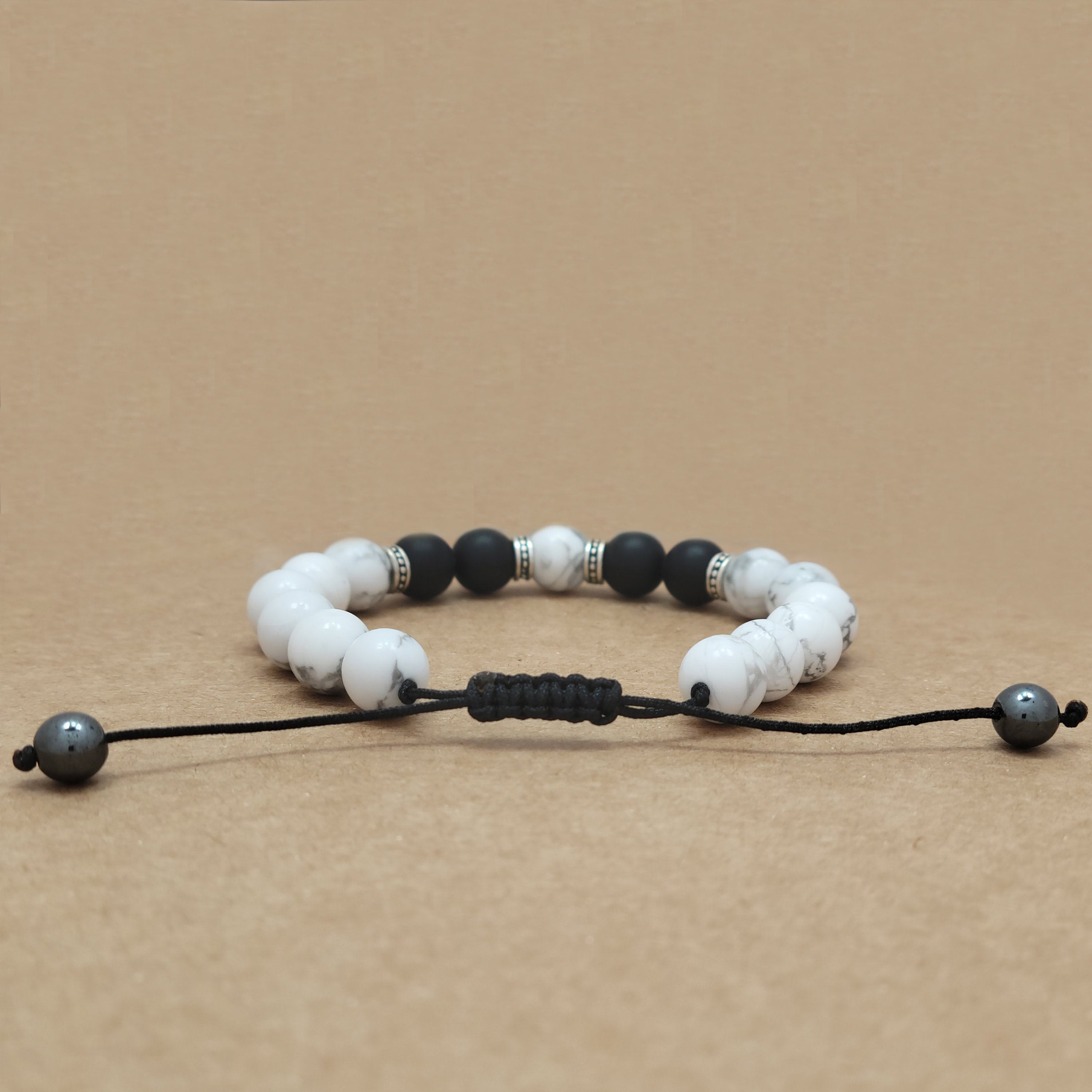 Howlite bracelet with matte onyx bracelet, flexible bracelets, Armband, onyx bracelets, black onyx Stone