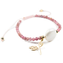 Natural Tourmaline and Pearl bracelet for women & girls, Butterfly charm, pink tourmaline, real Pearl bracelets, beads jewelry, gemstone