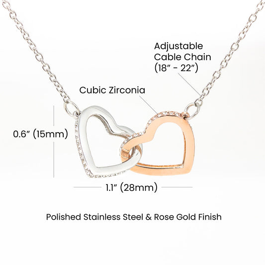 Rose Gold & Silver Interlocking Heart Necklace, Elegant Cubic Zirconia Pendant, Romantic Gift for Women, Anniversary or Valentine's Day Jewelry