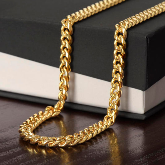 Men's Cuban Link Chain Necklace, 18k Yellow Gold Finish & Polished Stainless Steel, Bold Hip Hop Jewelry, Classic Gift for Him