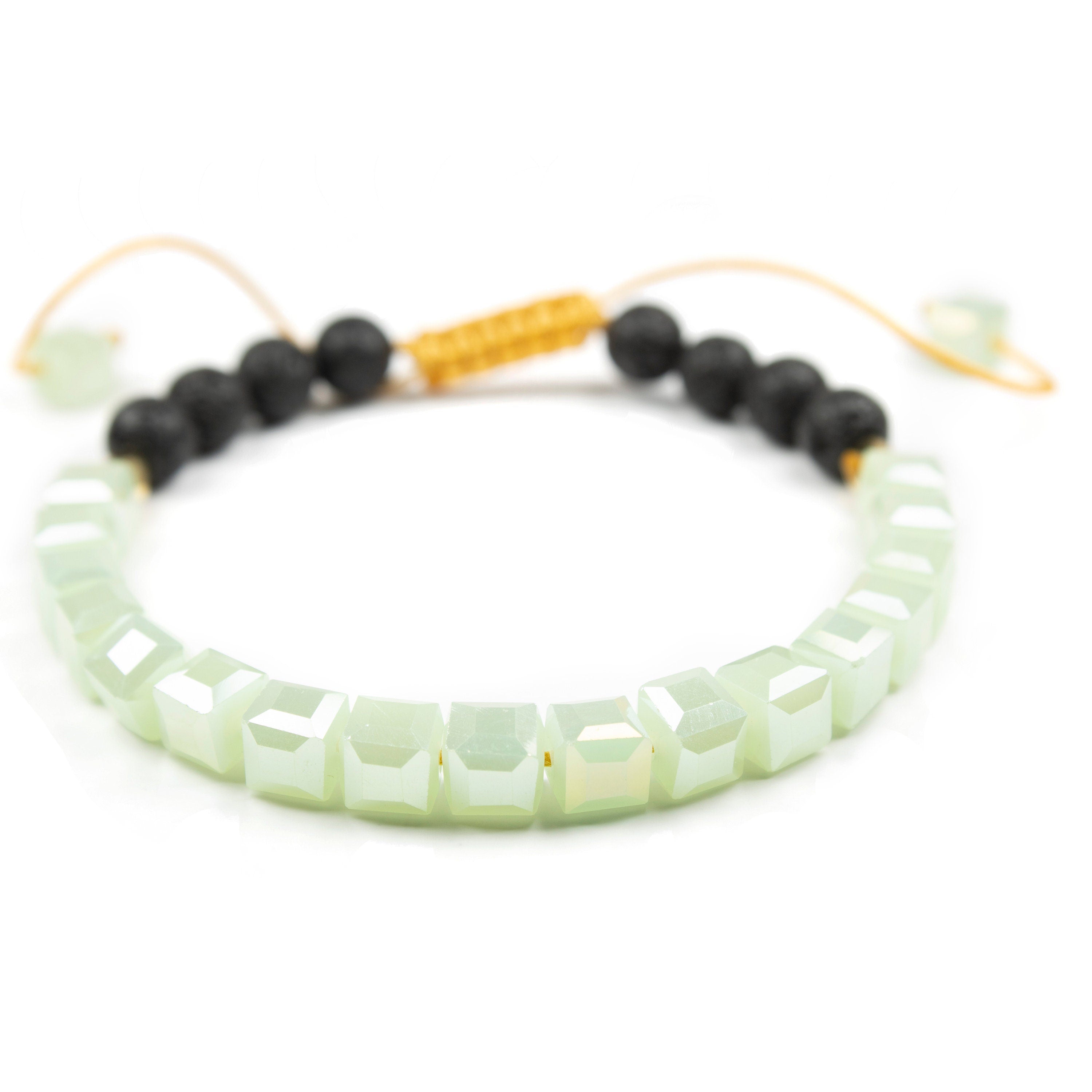 Crystal bracelet with lava 6mm, for women & girls, essential oil diffuser lava bracelet, beaded bracelet, green bracelet, glass bead armband