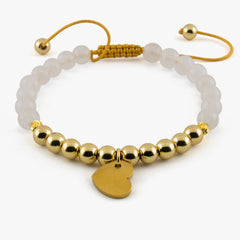 Radiant Love: Adjustable White Jade and Golden Hematite Bracelet with Heart Charm