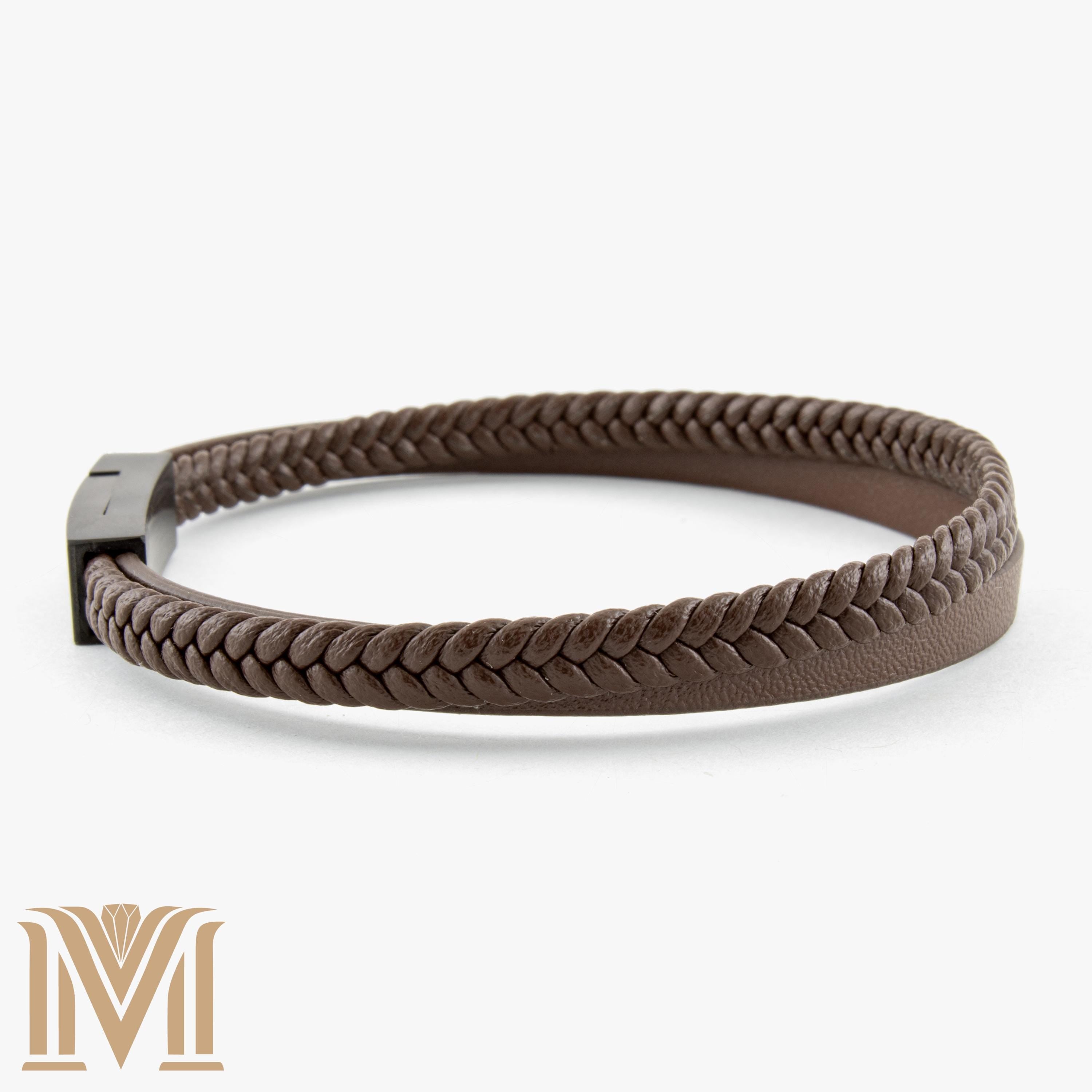 Brown leather bracelet detail