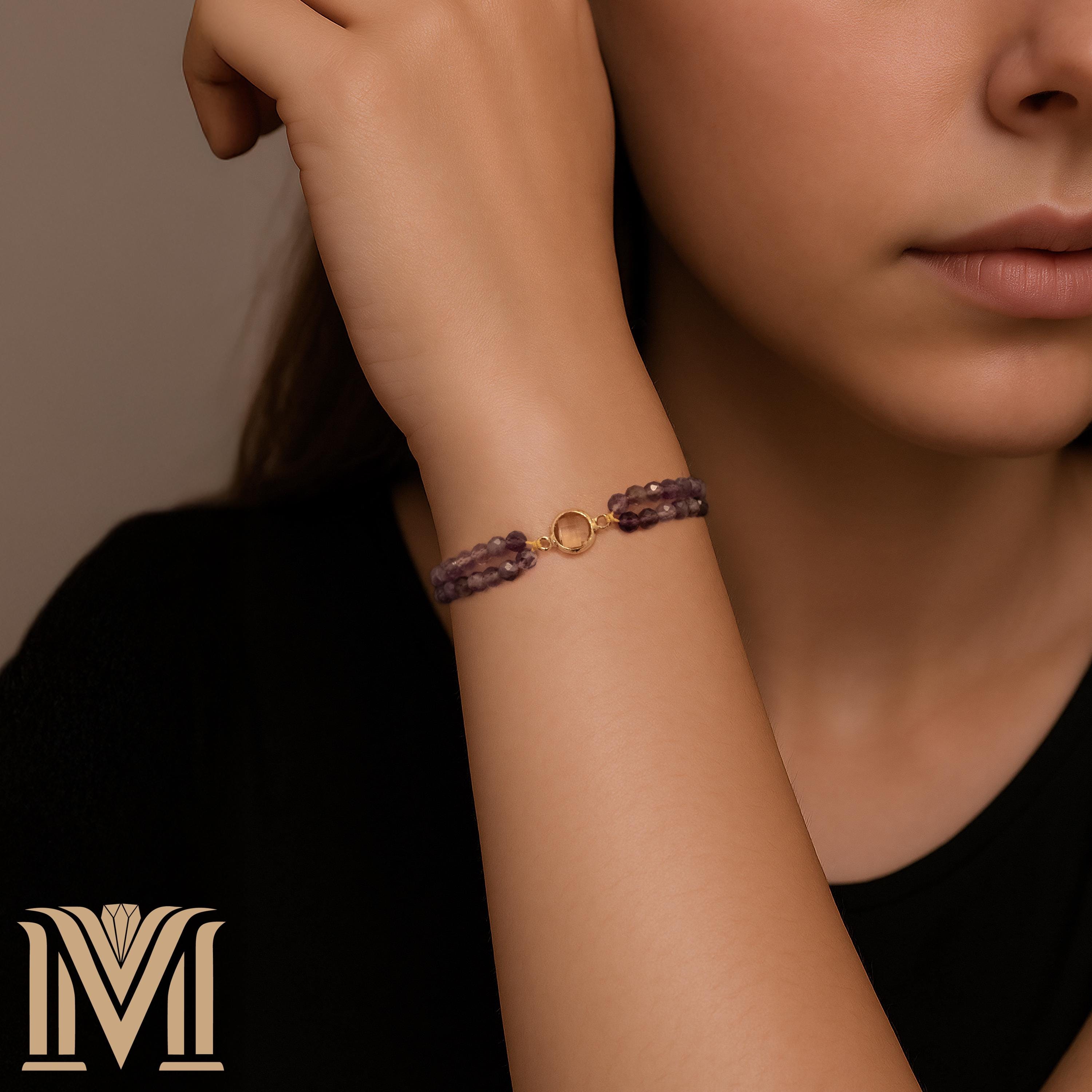 Woman wearing adjustable Amethyst bracelet