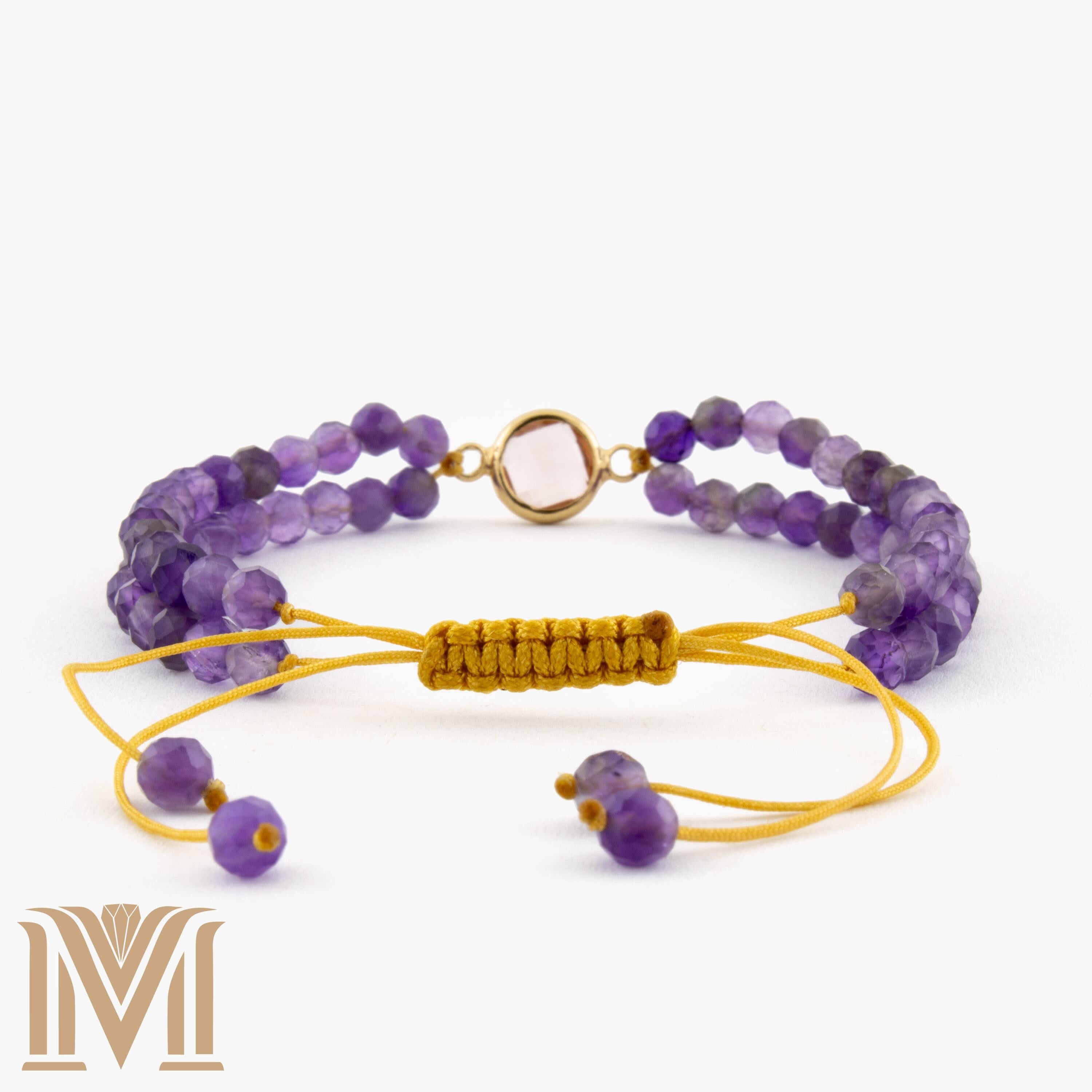 Amethyst bracelet macrame closure detail