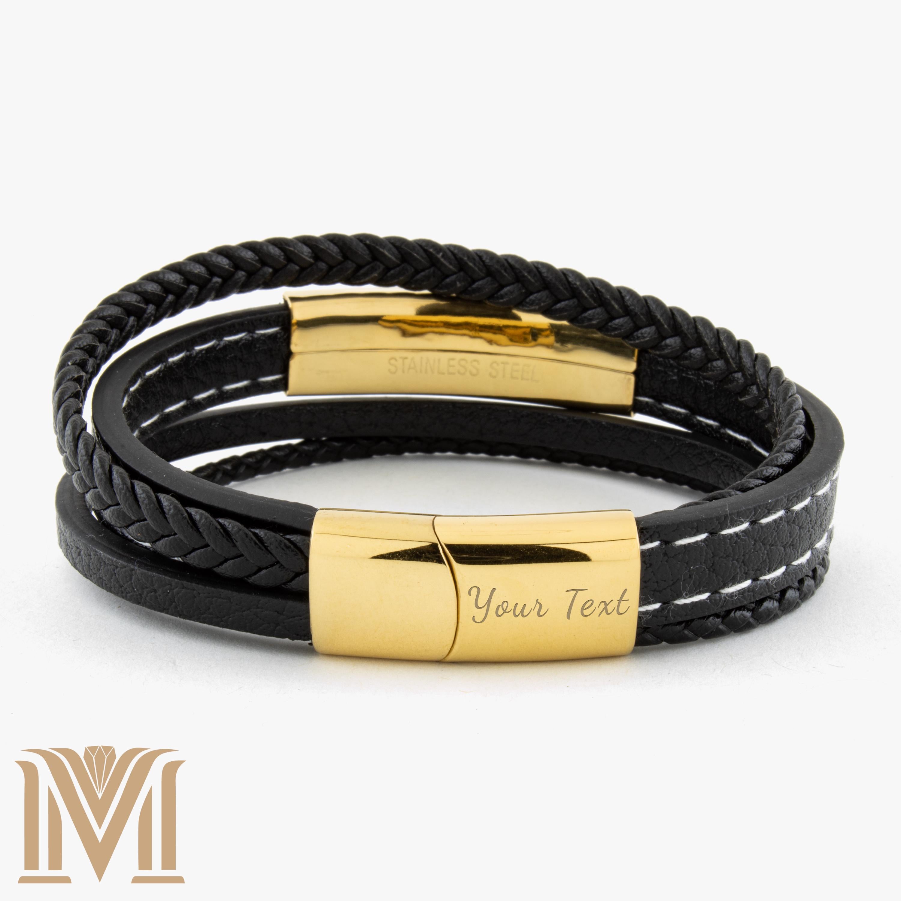 Double-layer braided and stitched leather bracelet