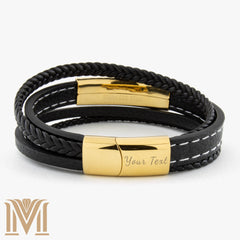 Double-layer braided and stitched leather bracelet