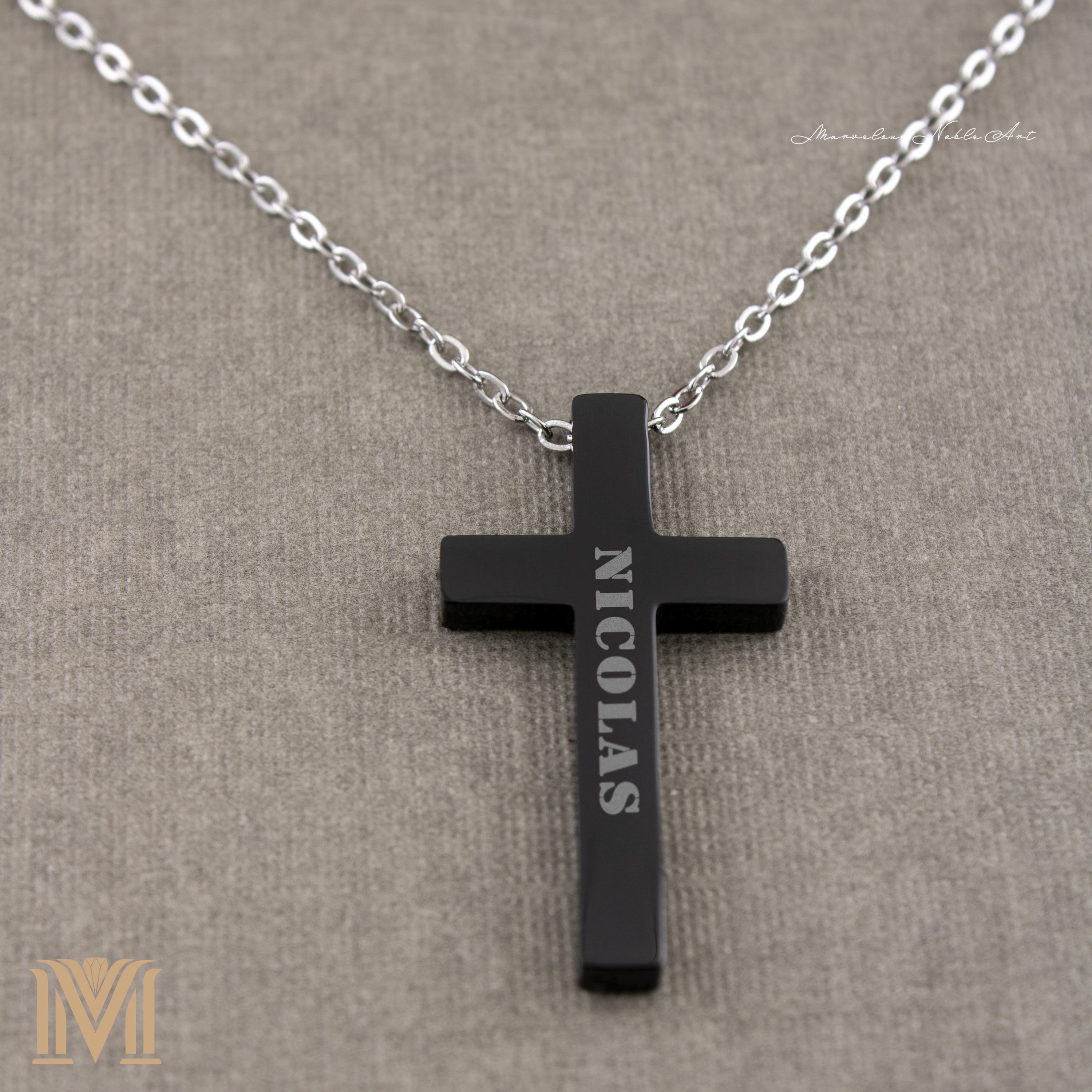 Black personalized cross pendant