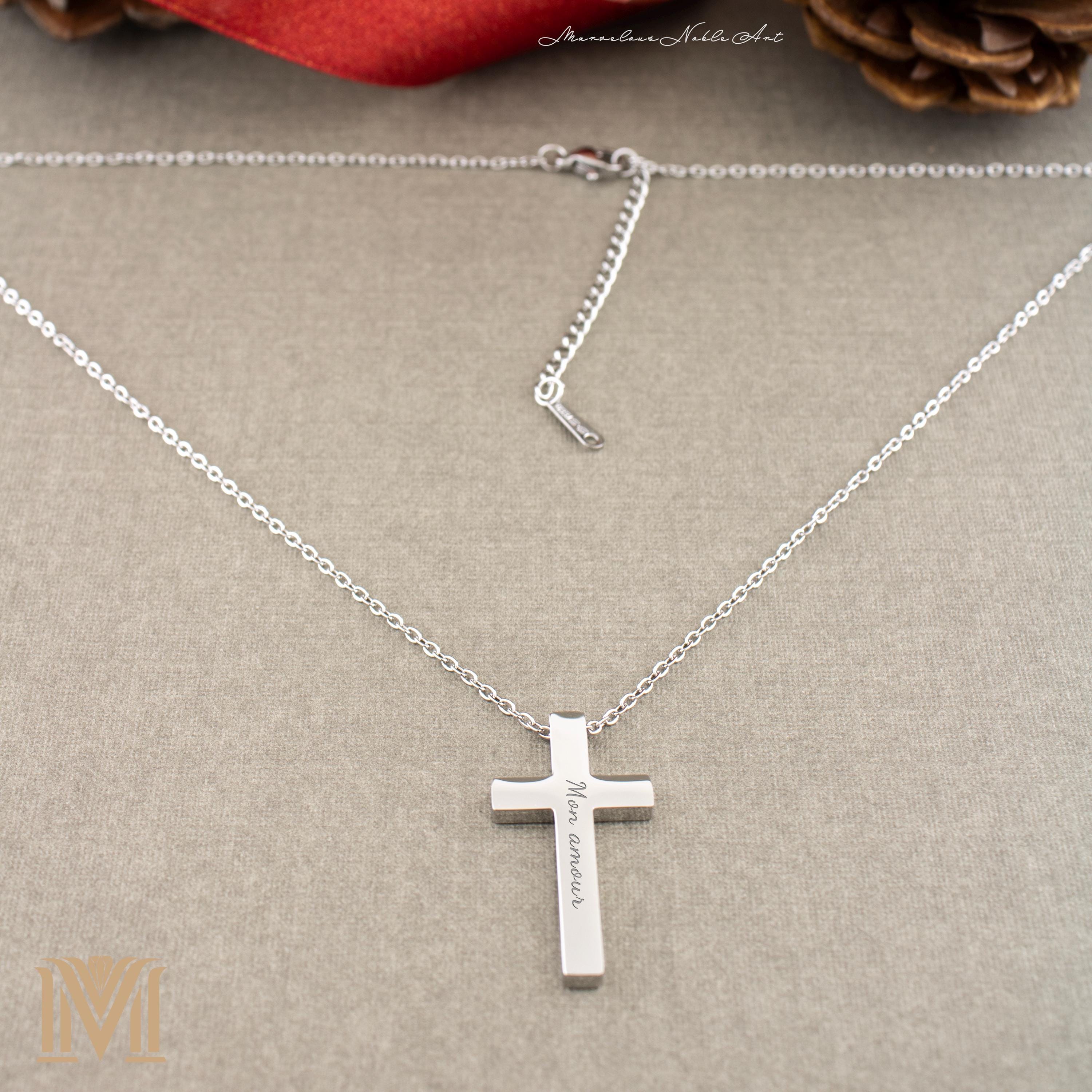 Silver engraved cross necklace