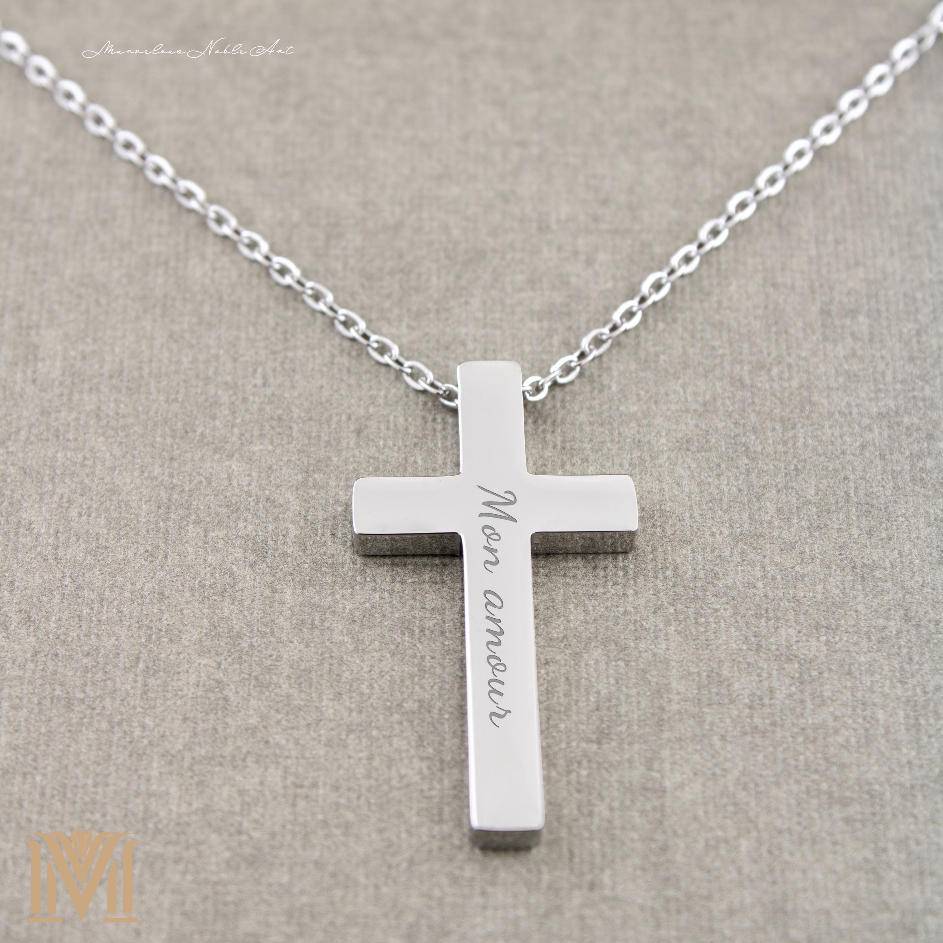 Silver engraved cross pendant with chain